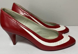 Vintage Sesto Meucci Red White Heels Pinup Girl Pumps Made in Italy 9M - Picture 1 of 11