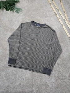 Vintage Polo Ralph Lauren USA MADE Henley Sweater Medium Geometric Gray Knit - Picture 1 of 8
