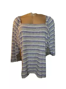 LANE BRYANT 3/4 Elastic Sleeve Off Shoulder Blouse 30/32 Purple Gray Stripe #WS2 - Picture 1 of 4