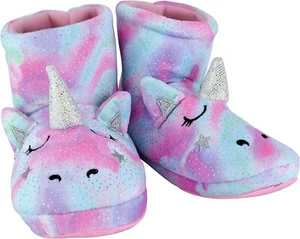 Girls Dreamy Unicorn Pastel Rainbow Sparkly Fleece 3D Slipper Boots Sizes 9-3 - Picture 1 of 4