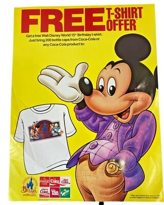 Walt Disney World Coca Cola Mickey Mouse Poster 15th Birthday Celebration 1987 - Image 1 of 4