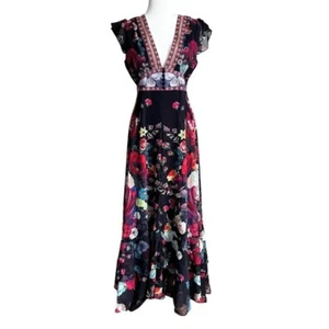 NWT DALIA MACPHEE BLACK MULTI MAXI FLORAL TIERED CHIFFON DRESS D1557 - XL - Imagen 1 de 13