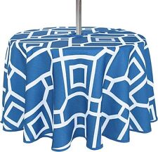 Moroccan Outdoor Round Tablecloth with Umbrella Hole and Zipper 60 Inch Blue