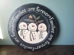 Schneemann Holz Teller Deko "Families Are Forever" handbemalt rustikal primitiv - Bild 1 von 5
