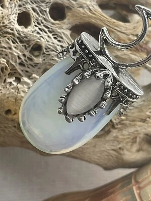 Moonstone Crescent Moon Necklace Silver Spell  24" Pendant Opal Bohemian Sale - Image 1 of 4