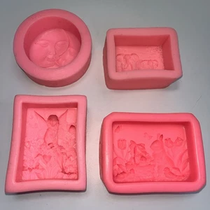 4 Soap Making Mould / Fairy, Rabbit with Basket, Elephants,Sun & Moon/ Silicone  - Picture 1 of 5