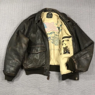 Vintage Avirex A-2 Flight Jacket Mens Large Leather Bomber 90s US Army Air Force - Image 1 of 4