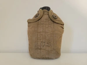 US Military WW2 Era Army USMC Water Canteen with Green Canvas Pouch and Clip - Picture 1 of 15