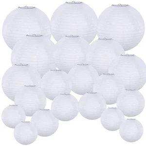 20 Pack Chinese White Paper Lantern Round 4” 6” 8” 10” 12” White Hanging Lant... - Picture 1 of 9