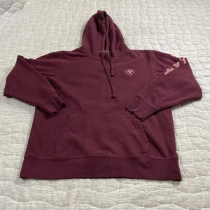 Ariat Hoodie Mens Medium Maroon Logo Pullover Kangaroo Pocket Sleeve Print - Picture 1 of 9