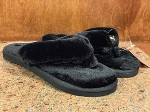 DS Puma Fluff Flip BX Fuzzy Flip Flop Slipper Black-Team Gold Women’s U.S. sz 9 - Picture 1 of 19