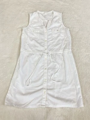 Vestido camisero suave Joie para mujer talla pequeña blanco de algodón con botones delanteros sin mangas  Foto 1 de 4