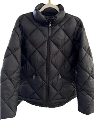 Jaqueta acolchoada acolchoada RALPH LAUREN Lauren feminina GRANDE preta com zíper completo $220 - Imagem 1 de 4