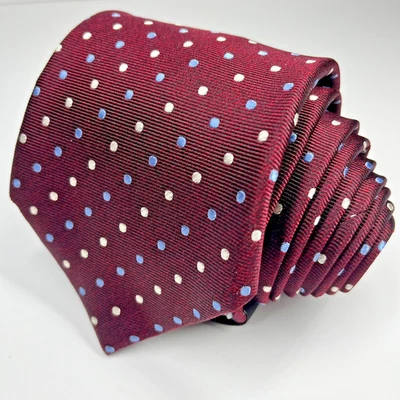 Галстук мужской ручной работы Tasso Elba Repp шелк бордовый в горошек - Изображение 1 из 4