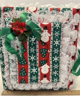 Vintage Christmas Fabric & Lace Padded Photo Album Journal Scrapbook 80s Retro - Image 1 of 4