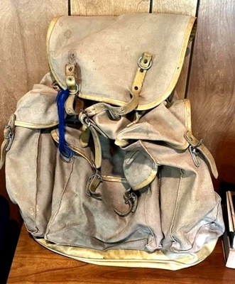 Винтажный 50-х Sac Lafuma просо Франции желтовато-коричневый холст рюкзак открытый туризм рюкзак - Изображение 1 из 4