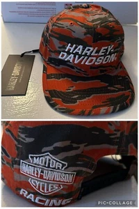 Harley Davidson Motorcycle RACING Men’s Hat Snapback Orange Camo Hunting Outdoor - Picture 1 of 8