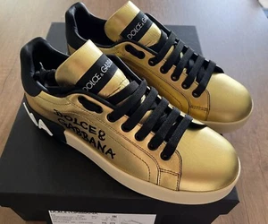 NWT Dolce&Gabbana Portofino Gold/Black size eu 37.5 us 7 - CK1544 - Picture 1 of 5