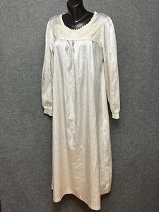 Vintage Christian Dior Victorian Nightgown White Satin Embroidered Longsleeve L - Picture 1 of 16