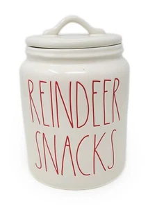Rae Dunn Magenta REINDEER SNACKS Ceramic LL Canister with Red Letters sold AS IS - Picture 1 of 4