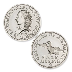 INTAGLIO MINT 1792 HALF DISME TRIBUTE – JUDD 7 – 2 TROY OUNCE – 39MM IN CAPSULE - Picture 1 of 5