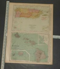 Antique Original Rand McNally Map 14"x20" Puerto Rico Hawaii