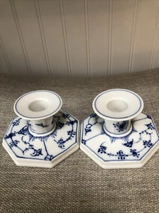 Royal Copenhagen Blue Fluted Plain Candlesticks no. 3334 - Set of (2) Two - Picture 1 of 10