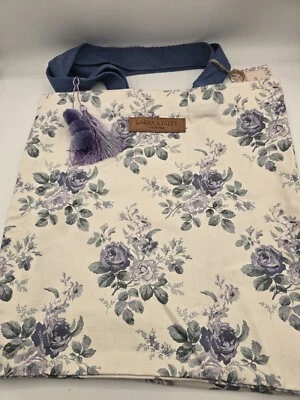 Laura Ashley Floral Large Canvas Tote Bag White Blue Purple Cottagecore Boho - Image 1 of 4