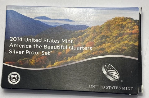 2014 90% Silver USA ATB Proof Set Quarters 5 Coins W/Box & COA OGP Cover