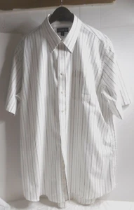 Damon Ultra Poplin Mens Dress Shirt Short Sleeve Sz 17T White Gray Stripe Collar - Picture 1 of 12
