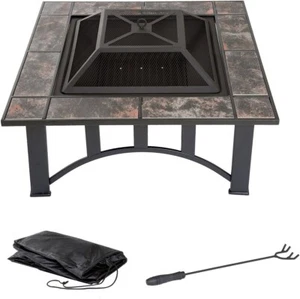 Fire Pit 33 Inch Outdoor Firepit Table with Screen, Cover, and Poker Patio, Deck - Picture 1 of 5