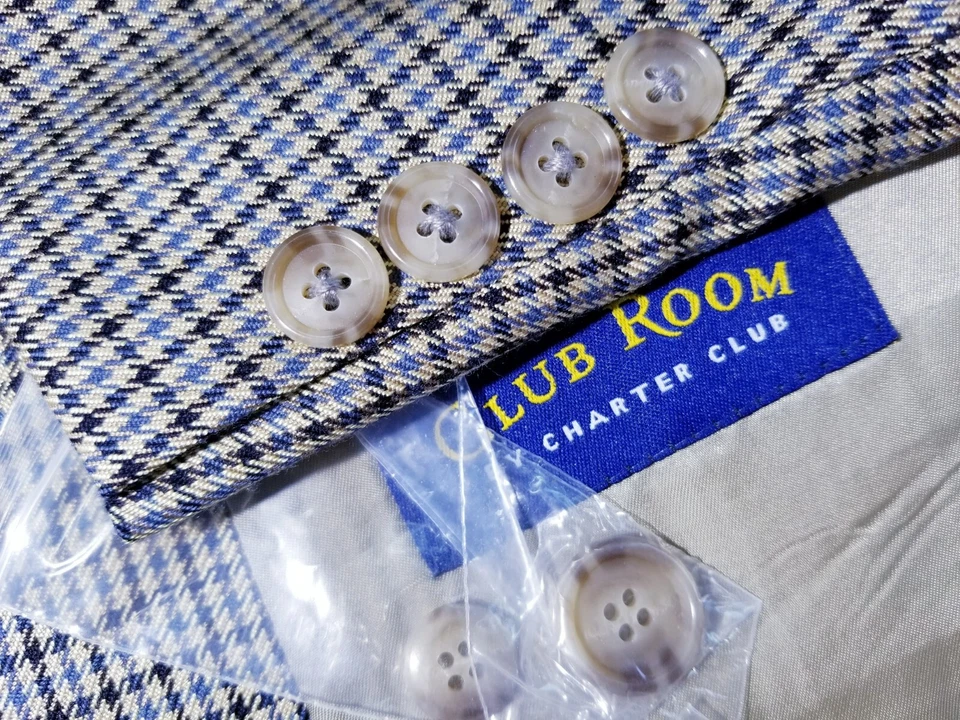 48R 48S brown Blue black check 4-SEASON wool tweed jacket Blazer Sport Coat - Image 1 of 4