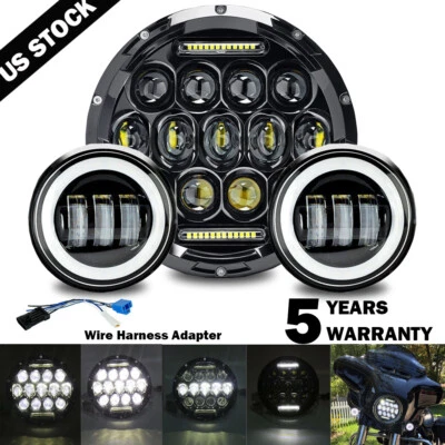 Fit for Harley Touring Black 7" inch LED Projector Headlight+4.5" Passing Lights - Image 1 of 4