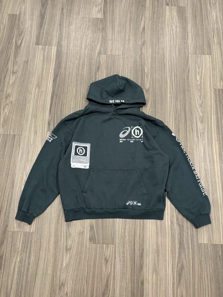 Sudadera con capucha gráfica HIDDEN x ASICS para hombre XX negra pasado presente futuro lanzamiento limitado Foto 1 de 4