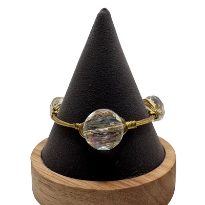 Brazalete grueso envuelto en alambre cristal transparente tono dorado Foto 1 de 4