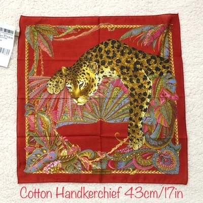 COMO NUEVO con Etiqueta Salvatore Ferragamo Pañuelo Algodón 43cm 17 pulgadas Rojo Leopardo Bufanda Foto 1 de 4