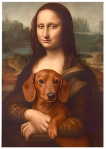 MONA LISA AND DACHSHUND * Custom ACEO * Novelty * WHIMSICAL * Art Card * ATC - Picture 1 of 2