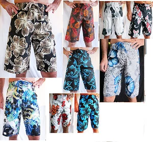 HAWAIIAN SHORTS/BOARDERS WITH HIBISCUS FLOWESRS, SURFER HOLIDAY SWIM BEACH-WEAR - Picture 1 of 30