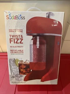 Sodaboss Twist & Fizz Soda Maker 10 Co2 Bullets +System + Liter Bottle Red - Picture 1 of 4