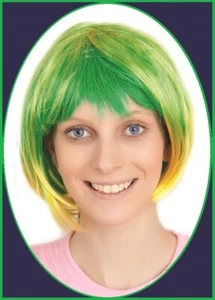 AUSSIE Green & Yellow BOB WIG Australia Sports Carnival Mardi Costume Party NEW - Picture 1 of 1