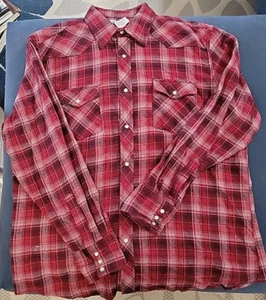 WRANGLER kariertes Pearl Snap Western Hemd Langarm Wrancher rot Flanell XL - Bild 1 von 9
