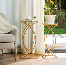 Set of 2 Nesting Coffee Tables Decorative Accent Side End Tables Plant Stand Cha