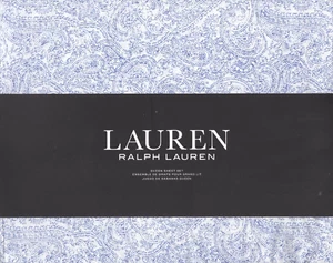Ralph Lauren Queen Sheet Set Soma Paisley Indigo Blue 4pc White Farmhouse Chic - Picture 1 of 4