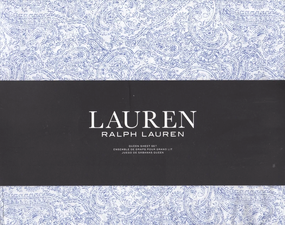 Lauren Ralph Lauren soma Blue Ink Paisley 4P Sheet Set Cotton White Ground