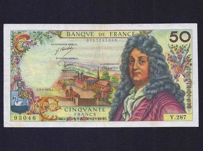 FRANCE 50 FRANCS 1976  P-148  ( Prefix V )  VF - Image 1 of 2