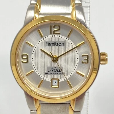 Reloj De Colección Armitron Now Mujer 25mm Plata Oro Dos Tonos Fecha 30M Batería Nueva 7" Foto 1 de 4