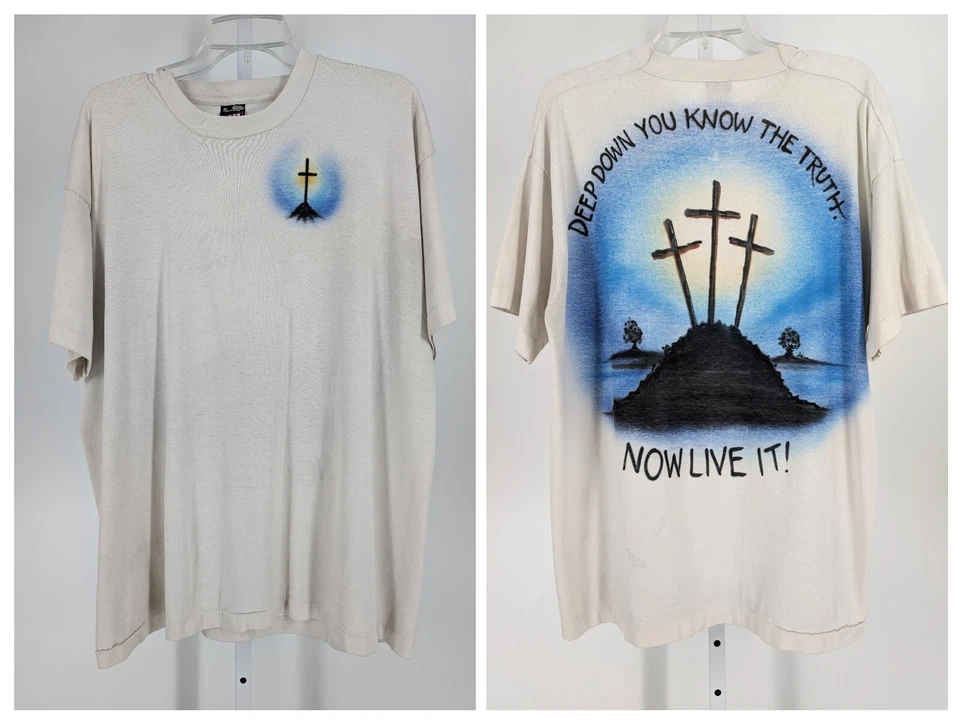 Camiseta De Colección Años 80 90 5050 Papel Fino Desteñido Punk Aerógrafo Jesús Cruz Golpeada  Foto 1 de 4
