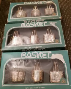 3 Sets Of Mini Panier Dragees Silver Metal Baskets Original Boxes 9 Total - Picture 1 of 7