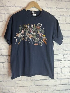 Vintage Naruto Cast T-Shirt Gr. Medium Anime Navy Blau Grafik Sasuke Kakashi - Bild 1 von 10