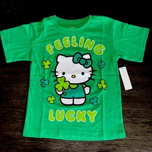 St Patrick’s Day Hello Kitty Feeling Lucky Tshirt Girls NWT XS S M - Picture 1 of 3
